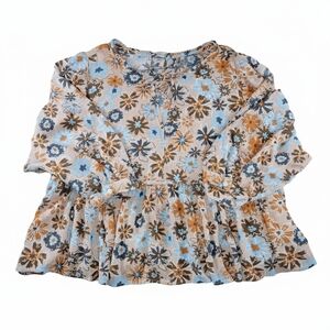 Floral Peplum Blouse Top Boho Earth Tone Cottagecore Whimsical Hippie